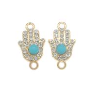 Rhinestone Zinc Alloy Connector, Hamsa, gold color plated, with rhinestone & 1/1 loop, white Approx 2mm 