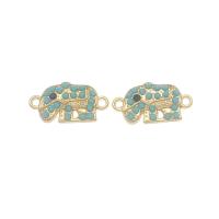 Animal Zinc Alloy Connector, Elephant, gold color plated, with rhinestone & 1/1 loop, acid blue Approx 2mm 