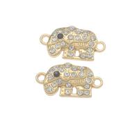 Animal Zinc Alloy Connector, Elephant, gold color plated, with rhinestone & 1/1 loop, white Approx 2mm 