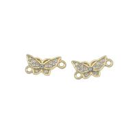 Animal Zinc Alloy Connector, Butterfly, gold color plated, with rhinestone & 1/1 loop, white Approx 2mm 