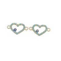 Rhinestone Zinc Alloy Connector, Heart, gold color plated, with rhinestone & 1/1 loop & hollow, acid blue Approx 2mm 