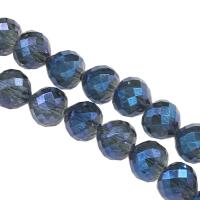 Vernickelt Glasperlen, Glas, rund, facettierte, blau, 9x10x10mm, Bohrung:ca. 1mm, 60PCs/Strang, verkauft von Strang