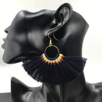 Zinc Alloy Tassel Earring, with Polyester, zinc alloy earring hook, plated, Bohemian style & for woman 