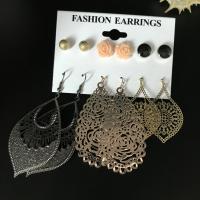 Zinc Alloy Earring Set, Stud Earring & earring, with Plastic, zinc alloy post pin, plated, for woman & hollow, mixed colors, 10mm   