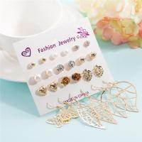 Zinc Alloy Earring Set, Stud Earring & earring, with Plastic Pearl, zinc alloy post pin, gold color plated, for woman & with rhinestone & hollow, metallic color plated 