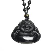 Obsidian Sweater Necklace, Buddha, polished, Unisex & carved black Approx 31.4 Inch 