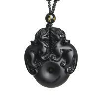 Obsidienne collier de chandail, bête sauvage Fabuleuse, gravé, unisexe & styles différents pour le choix, noire Environ 31.4 pouce, Vendu par PC