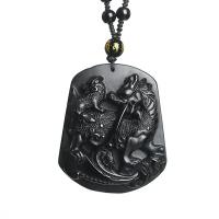 Obsidienne collier de chandail, Kirin, gravé, unisexe & styles différents pour le choix, noire Vendu par PC
