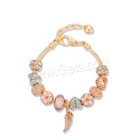 Zinc Alloy European Bracelet, with Lampwork, plated, for woman & with rhinestone, metallic color plated Approx 9 Inch 