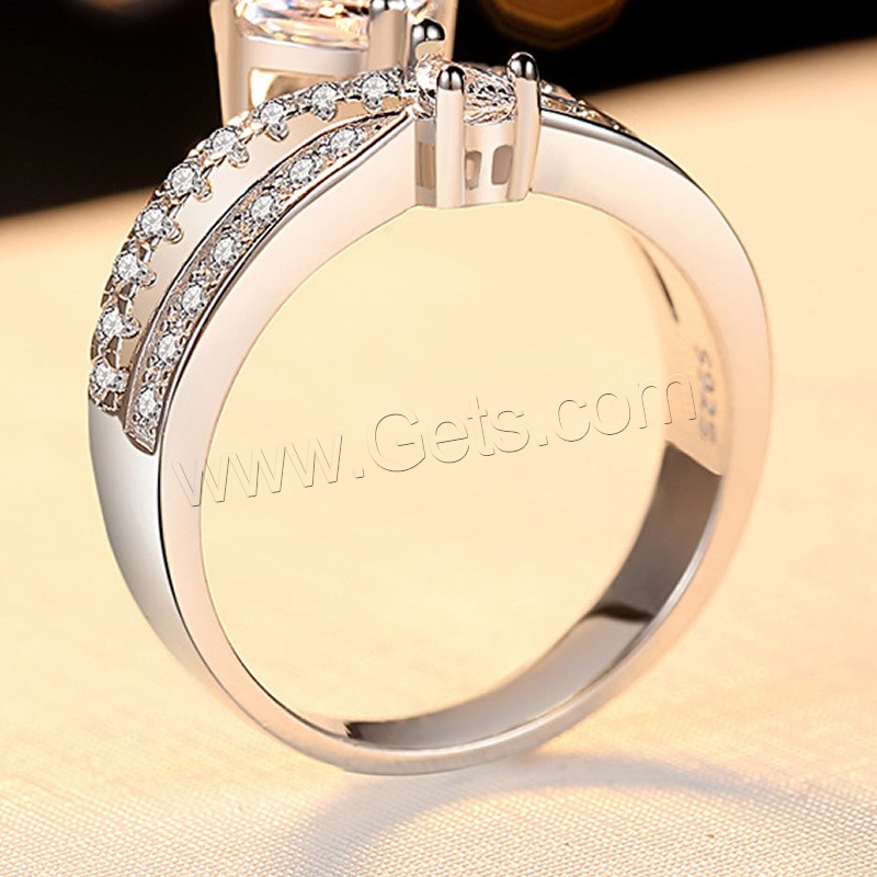 Стерлингового серебра кольцо, 925 пробы, Корона, покрытый платиной, разный размер для выбора & Женский & со стразами & отверстие, плакирование металлическим цветом, продается PC