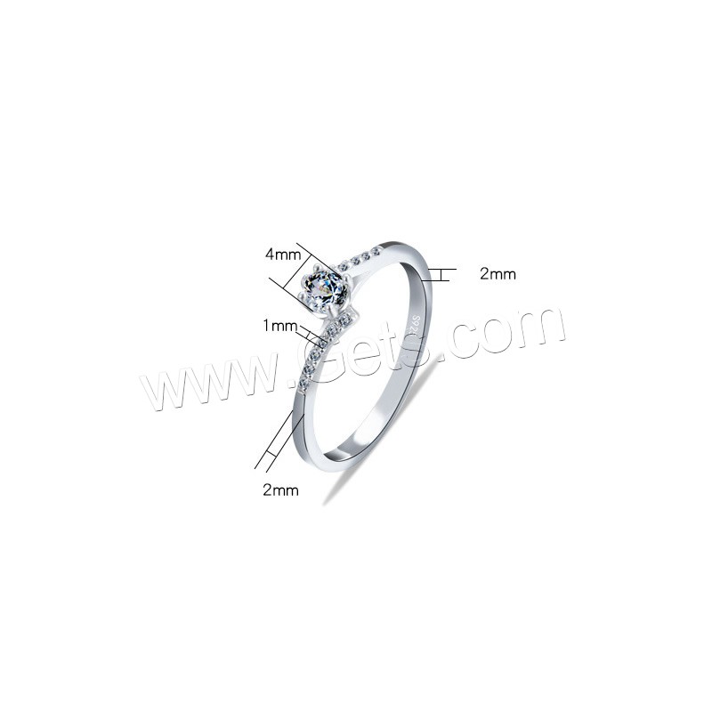 Цирконий Микро вымощает стерлингового серебра палец кольцо, 925 пробы, покрытый платиной, разный размер для выбора & инкрустированное микро кубического циркония & Женский, плакирование металлическим цветом, продается PC