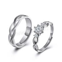 925 Sterling Silver Couple Ring, silver color plated, Adjustable & Unisex & open & micro pave cubic zirconia, silver color  