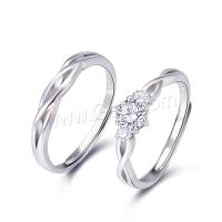 925 Sterling Silver Couple Ring, Adjustable & Unisex & open & micro pave cubic zirconia, silver color  