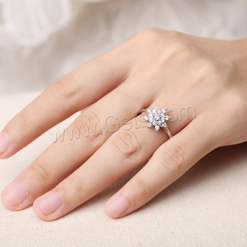 Цирконий Микро вымощает стерлингового серебра палец кольцо, 925 пробы, разный размер для выбора & инкрустированное микро кубического циркония & Женский, серебряный, продается PC