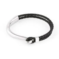 acier inoxydable bracelet, avec Faux cuir, bijoux de mode & unisexe & normes différentes pour le choix, noire, 18.5cm    20.5cm   22cm, Vendu par PC