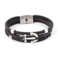 Stainless Steel Bracelet, with Leather, fashion jewelry & Unisex black, 18.5cm   20.5cm  22cm 