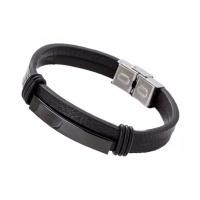 Stainless Steel Bracelet, with Leather, Double Layer & fashion jewelry & Unisex 18.5CM   20.5CM  22CM 