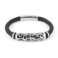 acier inoxydable bracelet, avec Cuir, bijoux de mode & unisexe & normes différentes pour le choix, noire, 18.5cm  20.5cm   22cm, Vendu par PC