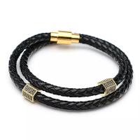 Stainless Steel Bracelet, with Leather, Double Layer & fashion jewelry & Unisex 18.5cm  20.5cm   22cm 