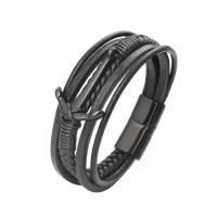 Stainless Steel Bracelet, with Leather, fashion jewelry & Unisex 18.5cm   20.5cm   22cm 