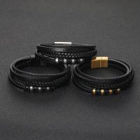 acier inoxydable bracelet, avec Cuir, bijoux de mode & unisexe & normes différentes pour le choix, 18.5cm   20.5cm   22cm, Vendu par PC