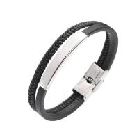 acier inoxydable bracelet, avec Cuir, bijoux de mode & unisexe & normes différentes pour le choix, 18.5cm   20.5cm  22cm, Vendu par PC