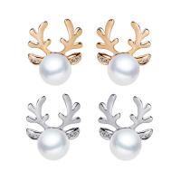 Kunststoff Perle Zink Legierung Ohrring, Zinklegierung, mit Kunststoff Perlen, für Frau, keine, 1.6cmx1.8cm, verkauft von Paar