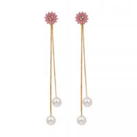 Plastic Pearl Zinc Alloy Earring, with Plastic Pearl, for woman, pink, 11cm 