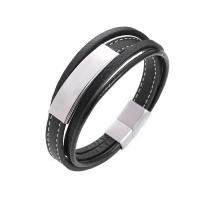 Stainless Steel Bracelet, with PU Leather, Unisex 