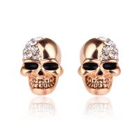 Zinc Alloy Rhinestone Stud Earring, Skull, fashion jewelry & Unisex & with rhinestone 