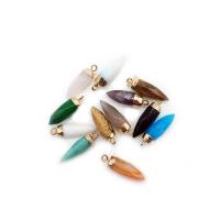 Gemstone Zinc Alloy Pendants, Natural Stone, with Zinc Alloy, Bullet, gold color plated, vintage & fashion jewelry & DIY, Random Color, 8*22mm 