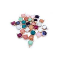 Gemstone Zinc Alloy Pendants, Natural Stone, with Zinc Alloy, Teardrop, gold color plated, vintage & fashion jewelry & DIY, Random Color, 10*10mm 
