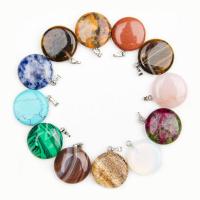 Gemstone Zinc Alloy Pendants, with Zinc Alloy, Round, silver color plated, vintage & fashion jewelry & DIY, Random Color, 21mm 