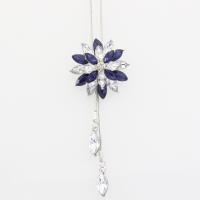 Rhinestone Zinc Alloy Necklace, Flower, silver color plated, for woman & with rhinestone 40mm .4 Inch 
