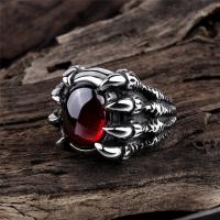 Titanium Steel Finger Ring, Zinc Alloy, with Gemstone, Claw, plated, vintage & for man 