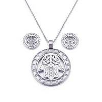 Fashion Stainless Steel Jewelry Sets, Stud Earring & necklace, Hamsa, 2 pieces & oval chain & for woman, original color, 40mm,18mm Approx 18.5 Inch 