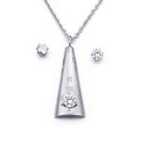 Cubic Zirconia Stainless Steel Jewelry Sets, Stud Earring & necklace, 2 pieces & oval chain & for woman & with cubic zirconia, original color, 21*50mm,8mm Approx 28.4 Inch 