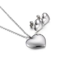 Fashion Stainless Steel Jewelry Sets, Stud Earring & necklace, Heart, 2 pieces & oval chain & for woman, original color, 24*23mm,13*12mm Approx 17.7 Inch 