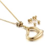 Fashion Stainless Steel Jewelry Sets, Stud Earring & necklace, Heart, gold color plated, 2 pieces & oval chain & for woman, 23*23mm,4mm Approx 17.7 Inch 