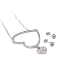 Fashion Stainless Steel Jewelry Sets, Stud Earring & necklace, Heart, 2 pieces & oval chain & with letter pattern & for woman, original color, 40mm,14mm,6mm Approx 18.8 Inch 