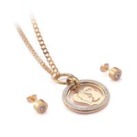 Cubic Zirconia Stainless Steel Jewelry Sets, Stud Earring & necklace, Cartoon, gold color plated, 2 pieces & curb chain & oval chain & micro pave cubic zirconia & for woman, 30mm,14mm Approx 18.1 Inch 