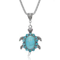 Turquoise Zinc Alloy Jewelry Sets, finger ring & necklace, with Synthetic Turquoise, with 1.96lnch extender chain, Turtle, antique silver color plated, 2 pieces & lantern chain & for woman & with rhinestone, 40mm US Ring  Approx 18.1 Inch 