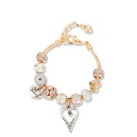 Zinc Alloy European Bracelet, with Lampwork, plated & for woman & with rhinestone, metallic color plated Approx 8.3 Inch 