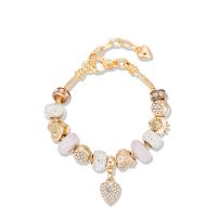 Zinc Alloy European Bracelet, with Crystal & Lampwork, plated, for woman & with rhinestone, metallic color plated Approx 9 Inch 