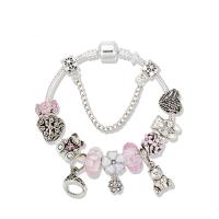 Zinc Alloy European Bracelet, with Crystal & Lampwork, antique silver color plated & for woman & with rhinestone Approx 8.3 Inch 
