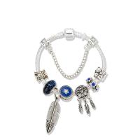 alliage de zinc bracelet European, avec cristal & chalumeau, Plaqué de couleur d'argent, normes différentes pour le choix & pour femme & avec strass, bleu Environ 8.3 pouce, Vendu par brin