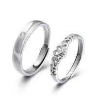 925 Sterling Silver Couple Ring, Adjustable & Unisex & open & micro pave cubic zirconia, silver color  