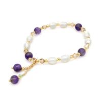 Gemstone Bracelets, Natural Stone, with Crystal & Plastic Pearl, fashion jewelry & for woman 18.5cm 