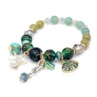 Gemstone Bracelets, Natural Stone, with Crystal & Plastic Pearl & Zinc Alloy, fashion jewelry & for woman 6cm 