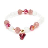 Gemstone Bracelets, Strawberry Quartz, with Cats Eye & Crystal, fashion jewelry & for woman 5.5cm 